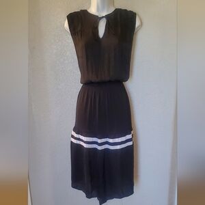 Simply Vera Vera Wang Pintuck Black Midi Dress with White Stripes Size XL